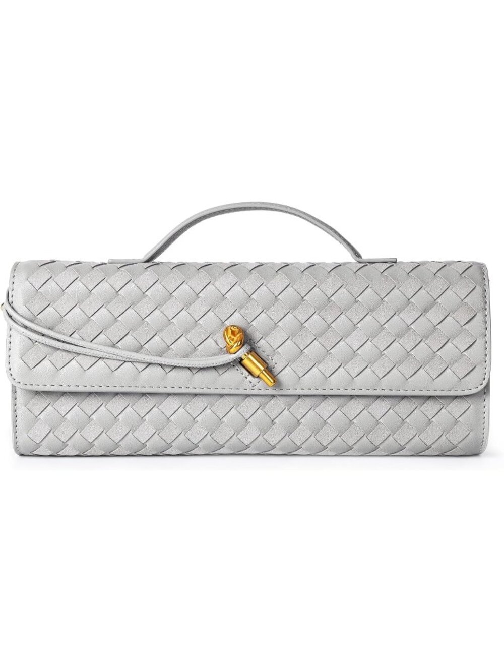 〽️Women's Gray Woven Leather Suede Evening Clutch Crossbody Bag Formal Handbag